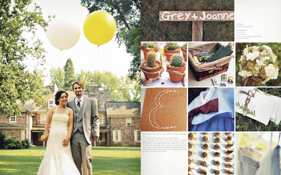 Outdoor Korean wedding with fun decor and large balloons. Hand painted signs, match book sparklers, cactus wedding name tags as the seating chart and rosemary twine tied programs and thread stiched lettering capture some of the style of this creative couple. Old stone house and mansion in philadelphia PA.