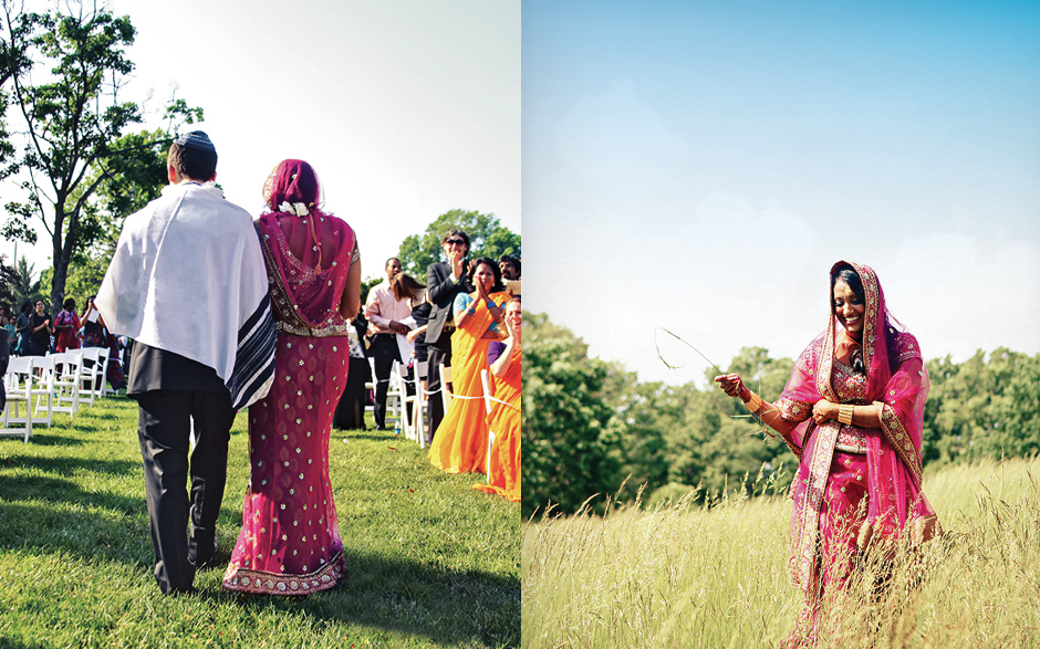 The bride and groom have a cultural wedding, with an Indian bride and Jewish groom