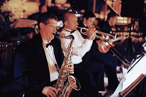 The band plays music at the wedding reception in Florida