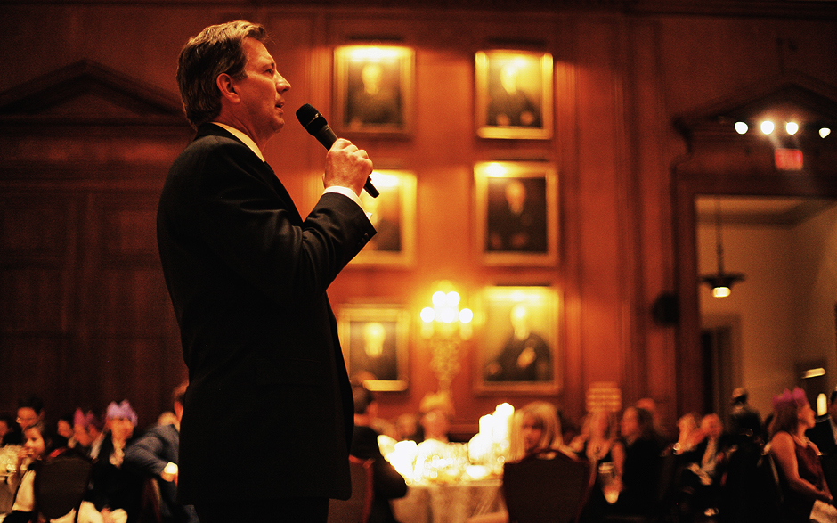 The father of the groom gives a toast at the Union League Philadelphia during the wedding reception