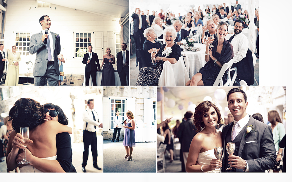 Toasts and hugs amount to joy and laughter on their romantic wedding day, as the bride and groom toast with their personalized wine goblets