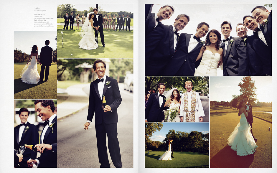 The bride and groom play a round of golf and pose for photos before their wedding