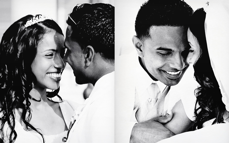 An Indian bride and groom smile on their wedding day near Philadelphia, PA