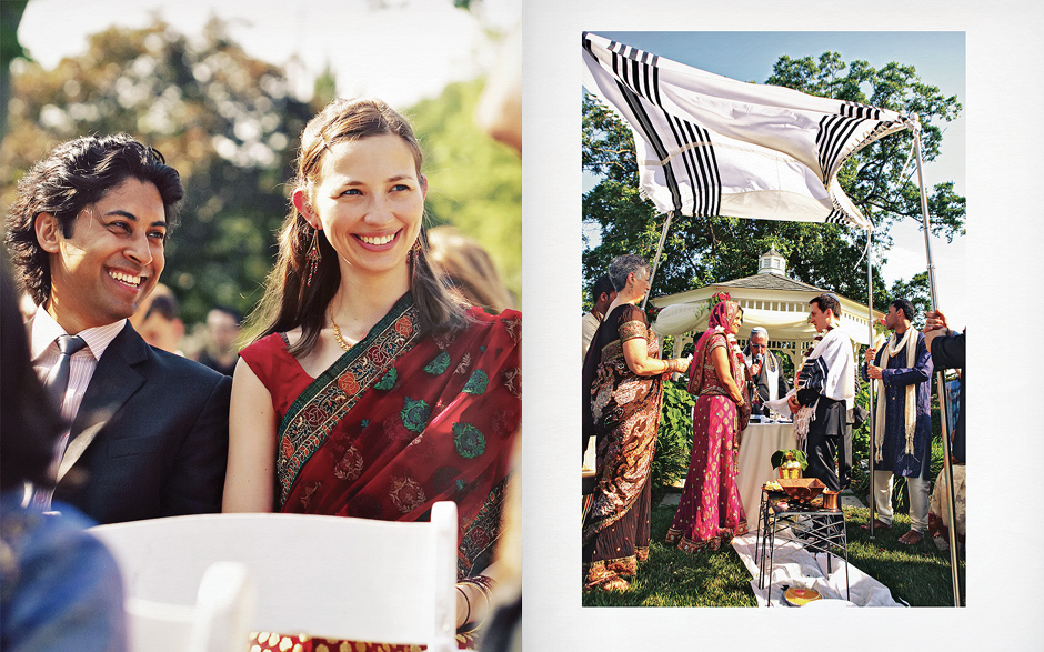 Guests look on as the bride and groom go through the many traditions of an Indian-Jewish wedding on a beautiful summer day