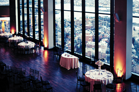 The reception looks elegant and sophisticated at this wedding at the State Room in Boston